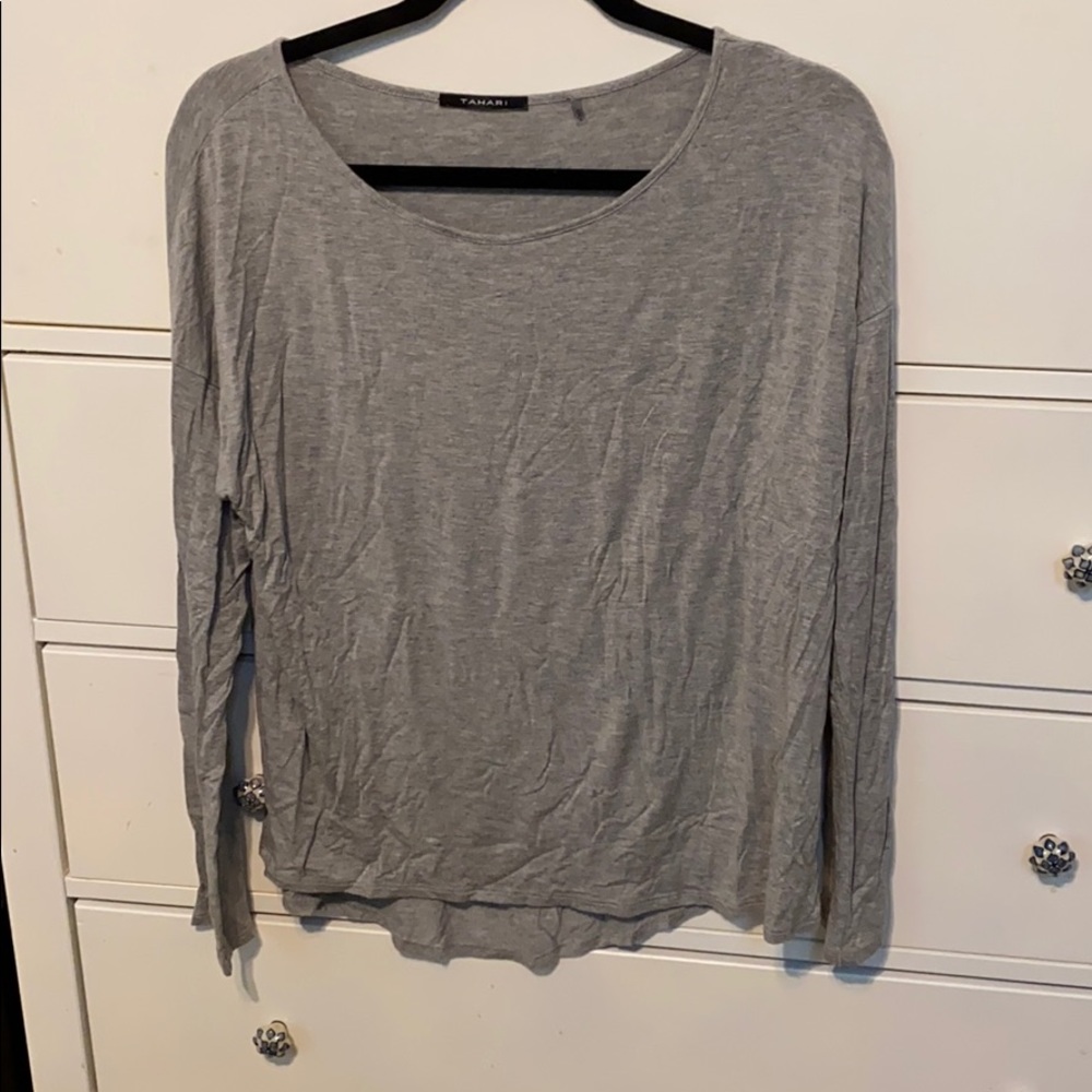 Tahari Grey Long Sleeve Tee Shirt